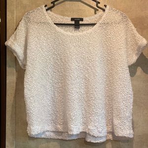 Alfani crocheted blouse, shimmery white. Ladies size S, short sleeved.